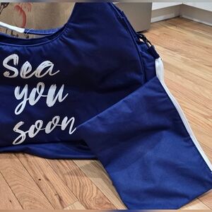 Navy Blue Beach Bag Tote With Wet Bag. Brand New With Tags.